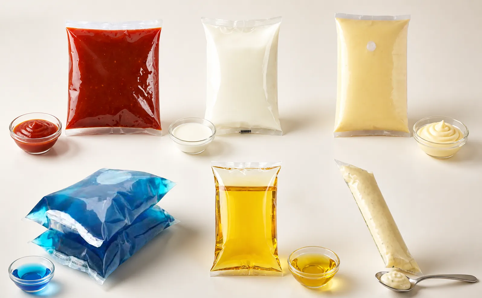 Liquid and paste products suitable for VFFS packaging