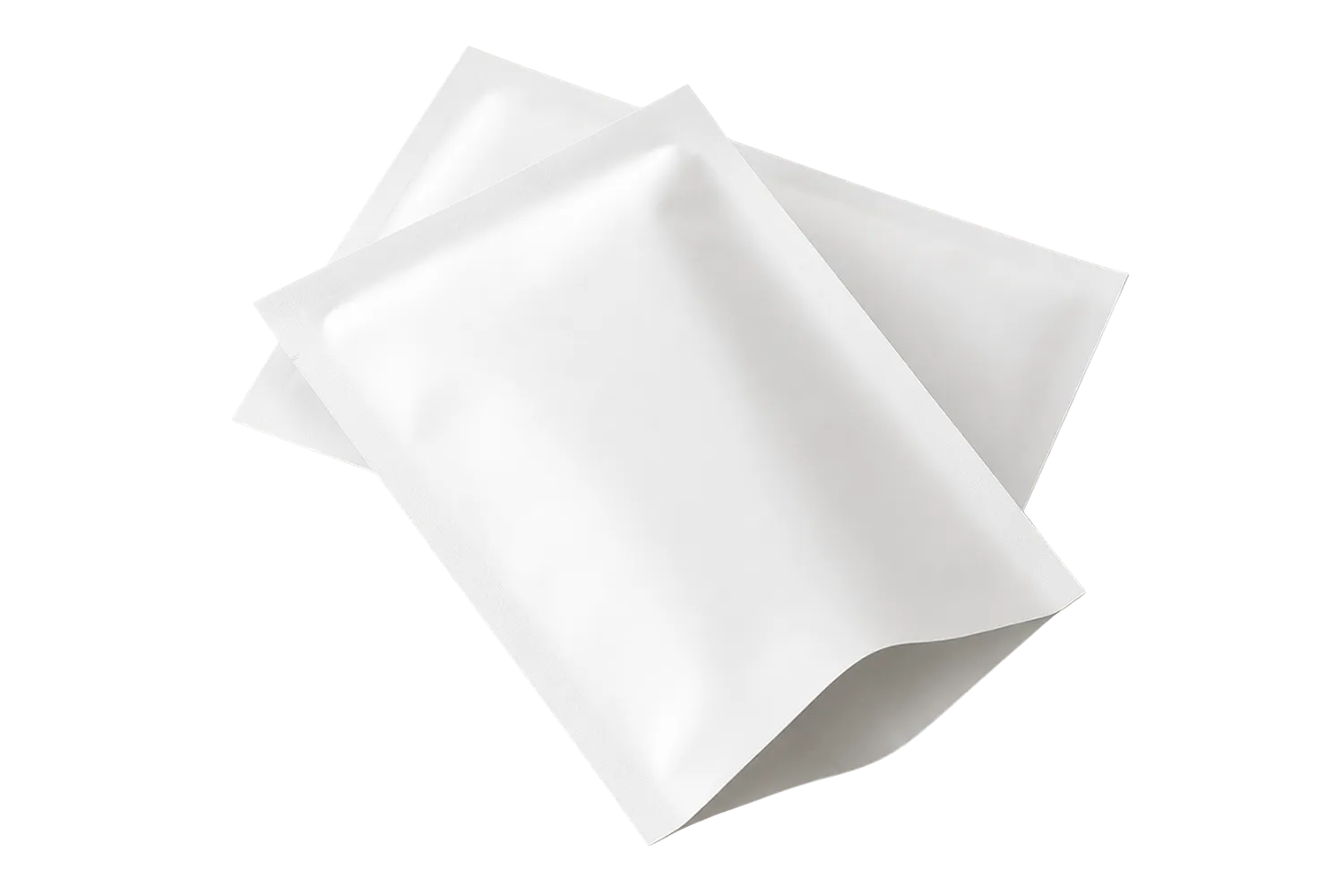 White flat three-side-seal pouch