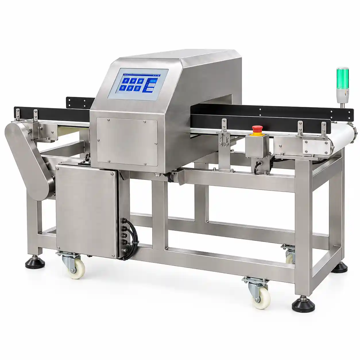 Metal detection machine for packaged products on a conveyor line