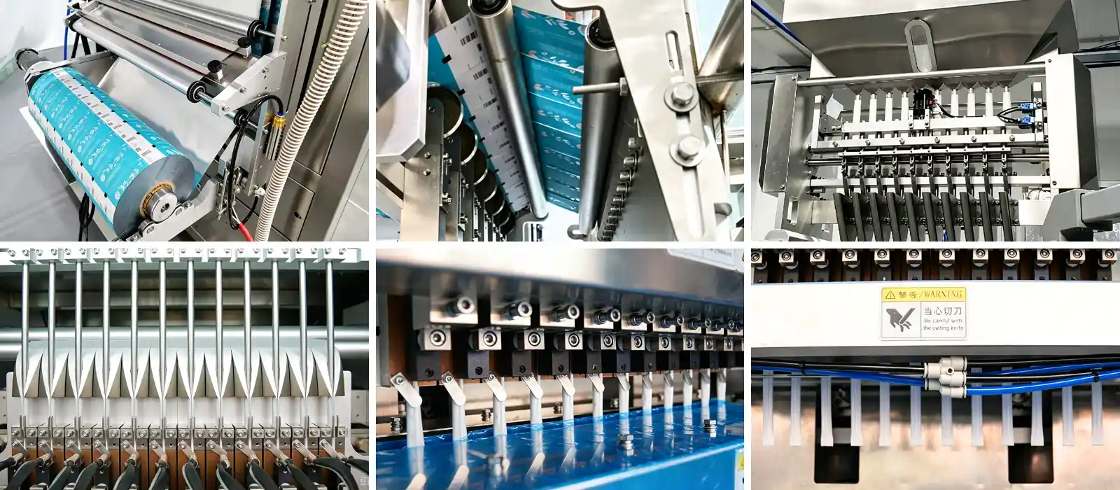 Multi-lane primary packaging process from product and rollstock film to finished sachets and stick packs