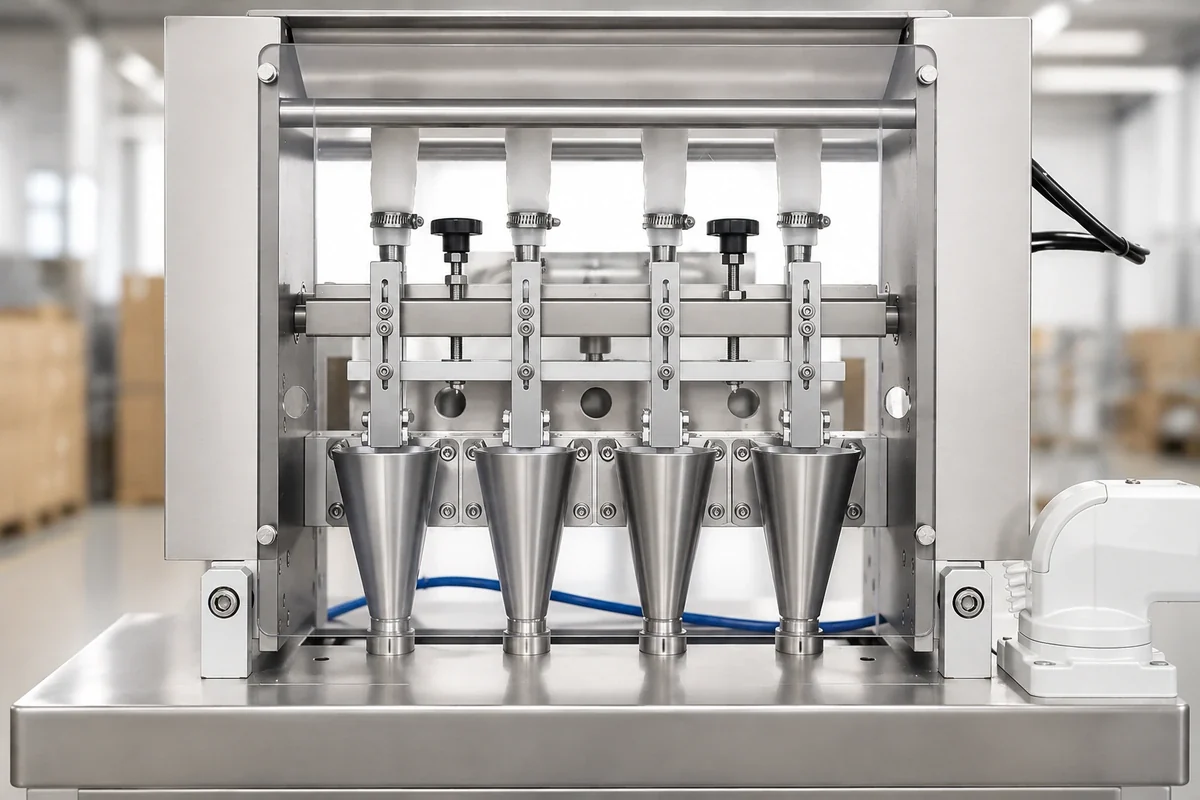 Multi-lane volumetric dosing system for free-flowing powders and granules