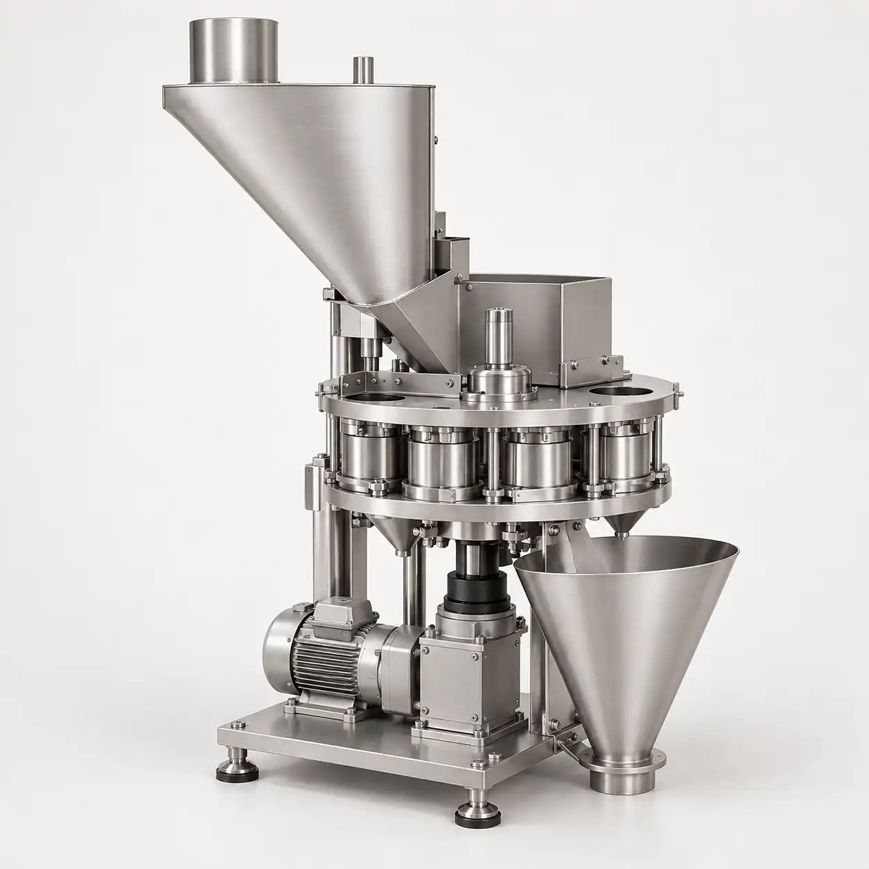 Volumetric cup filler with rotary dosing assembly